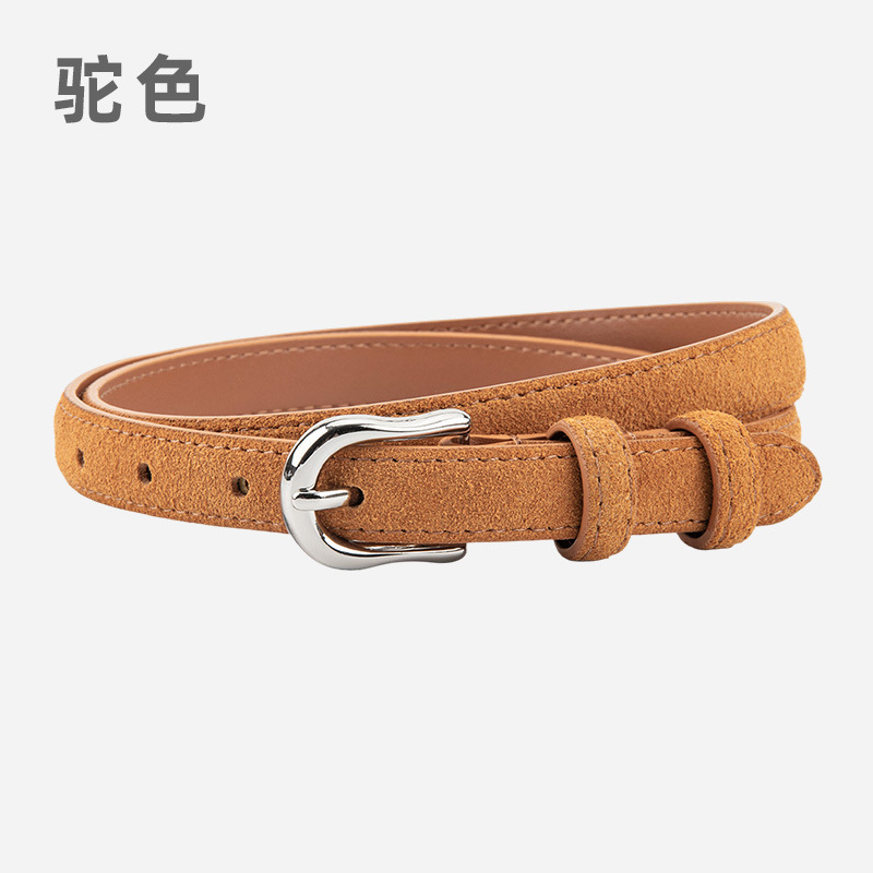 简约设计感绒面磨砂真皮腰带女士配连衣裙牛仔裤带装饰银扣皮带女|undefined