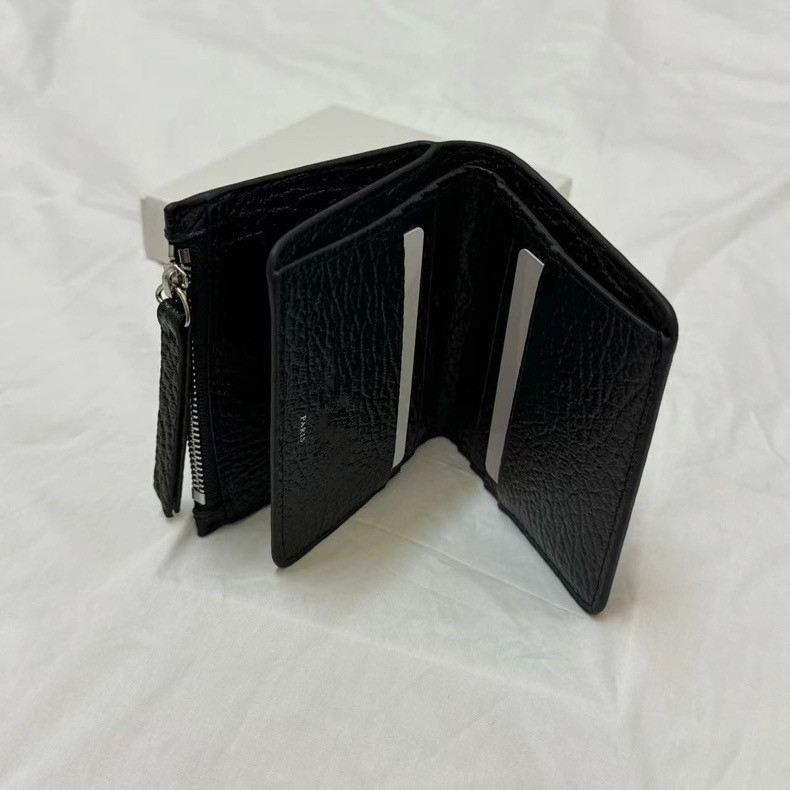 23Ss Classic Four-Corner Stitched Top-Layer Cowhide 70% off Wallet with Side Zipper for Men and Women, Black Folding Coin Purse and Money Clip
