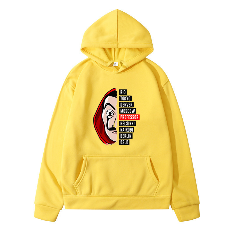 Wish Amazon nueva serie de televisión española la casa de papel impreso con capucha suéter hombres y mujeres de moda