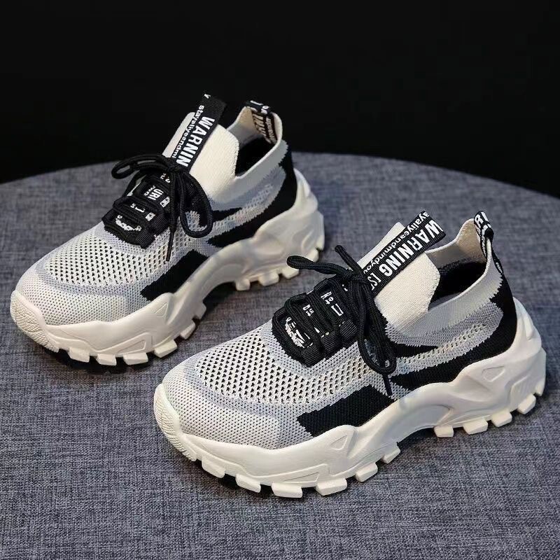 2026 New Korean Style Casual Ultra-Light Women's Shoes Dad Shoes Women's Flyknit Mesh Shoes Summer Breathable Sports Shoes