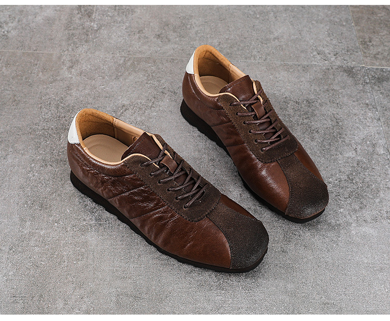 Giày sneaker nữ da thật phong cách cổ điển đế bệt nhẹ — màu nâu chi tiết 13