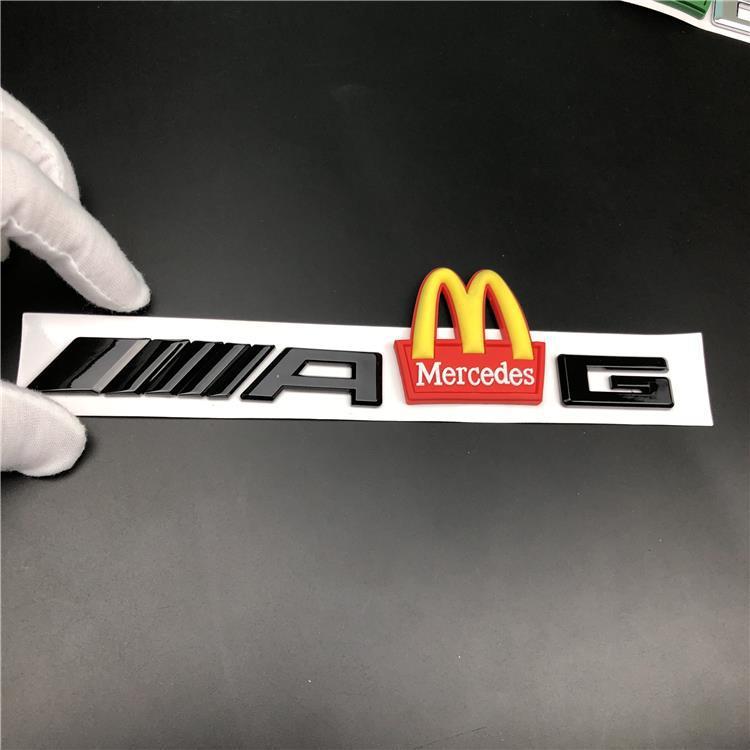 McDonald's car stickers, Mercedes-Benz C-Class, E-Class, S-Class modifications, AMG, BMW M badge, new AMG tail badge, black lettering