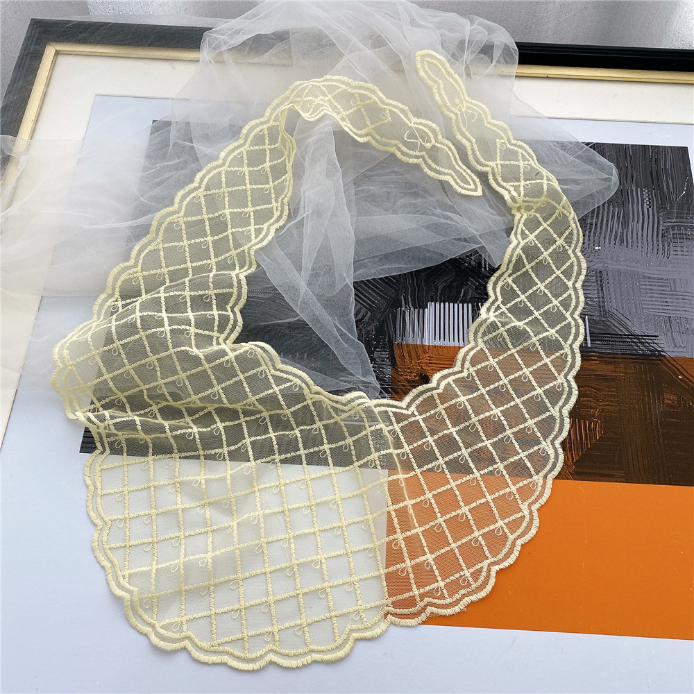 20g Weight Silk Scarf Classification Travel Occasion Lace Material Lattice Pattern Unisex Gender Sweet Style White, Green, Yellow, Black Color Retro Lattice Lace Triangle Small Silk Scarf 5