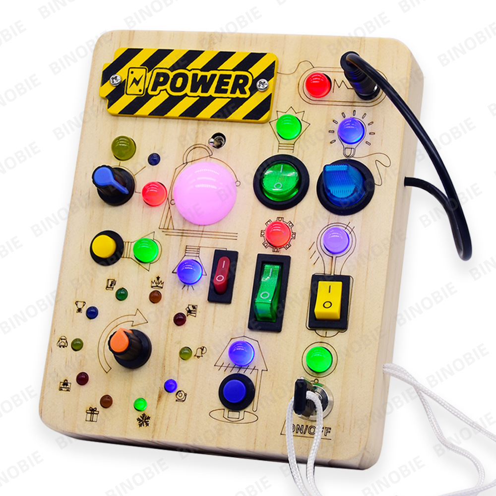 跨境爆款早教儿童忙碌板仿真开关盒益智LED电路木质蒙氏玩具
