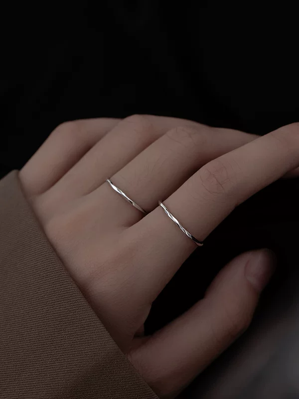 Ring 925 Silver, Water Wave Design, Minimal Thin Band for Index Finger