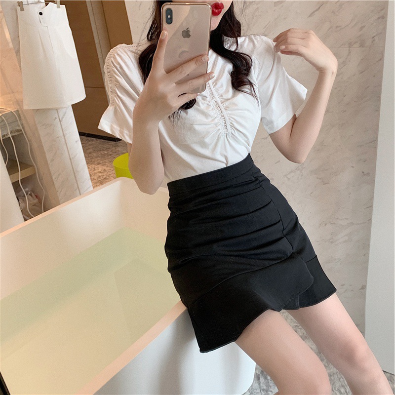 Celebrity-style Temperament Fishtail Package Hip Skirt Solid Color High Waist Skirt