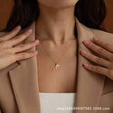 欧美跨境简约26个字母项链百搭个性不锈钢DIY项链吊坠配件批发