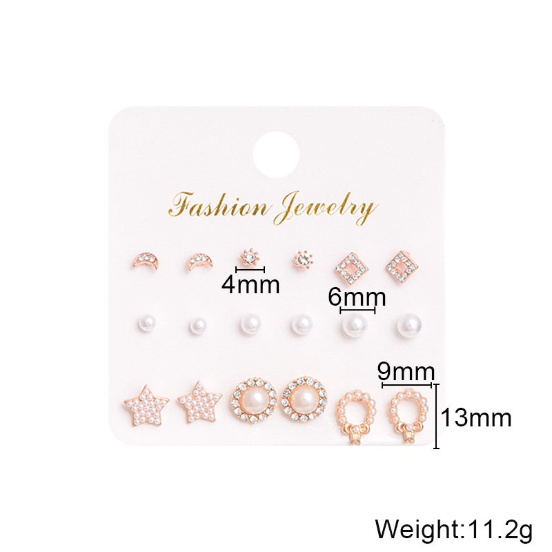 Korean New Simple Accessories Ins Style 9-piece Set Pearl Zircon Earrings Earrings Jewelry For Girls Factory Wholesale display picture 6