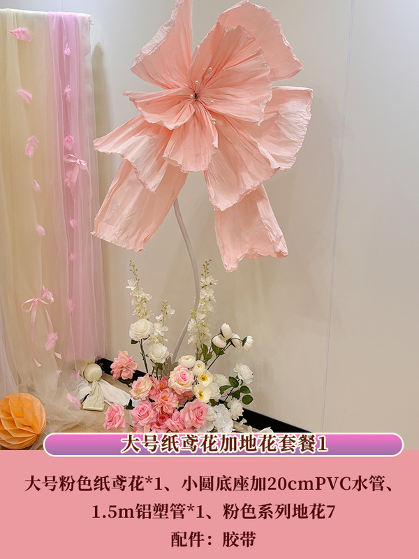 粉色婚房装饰布置晨袍拍照背景纱幔羽毛kt板喜字褶皱花高级感超仙|undefined