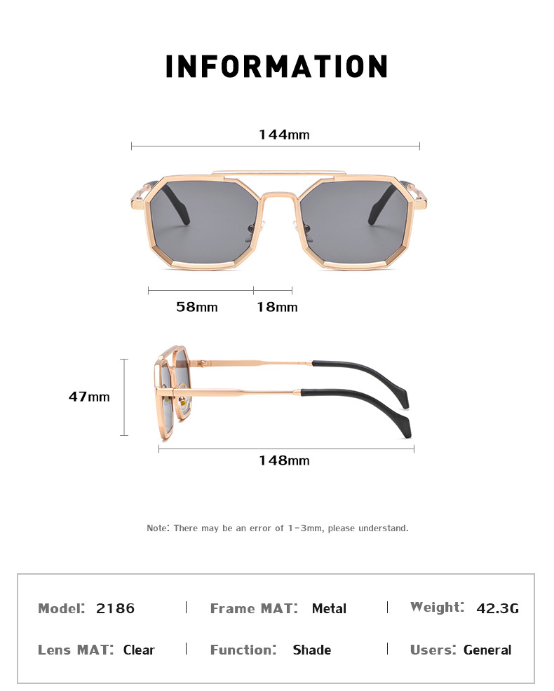 Retro Double Beam Polygonal Frame Sunglasses Wholesale Nihaojewelry display picture 14