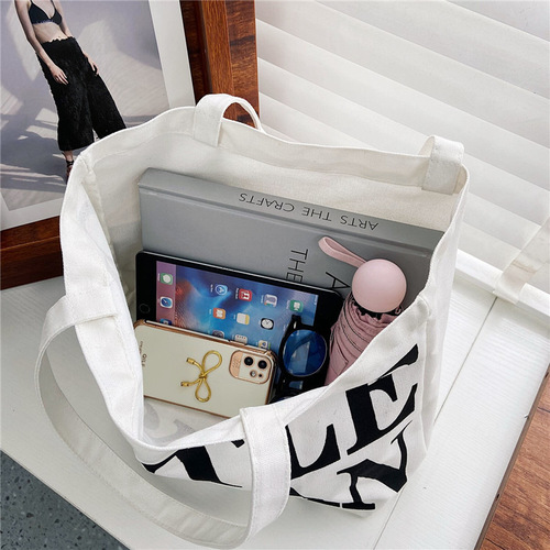 Minimalist Letter Canvas Bag for Women - New Bohemian Ins Style Large Capacity Shoulder Bag for Students and Daily Use, Wholesale