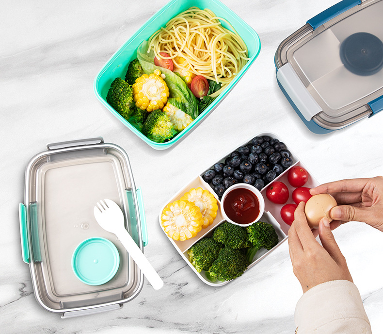 Microwave-Safe Bento Box With 2-Tier Compartments - Leakproof Lunch Container For Office Meal Prep (Dishwasher Safe BPA-Free Plastic)_voghion.com