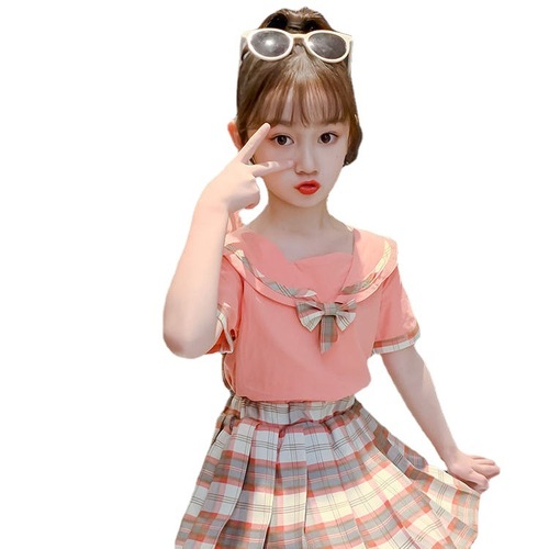 Summer Outfit for Girls 2024 New Fashion Trendy Influencer Children's Dress for Little Girls College Style Children's Two-Piece Dress Set
