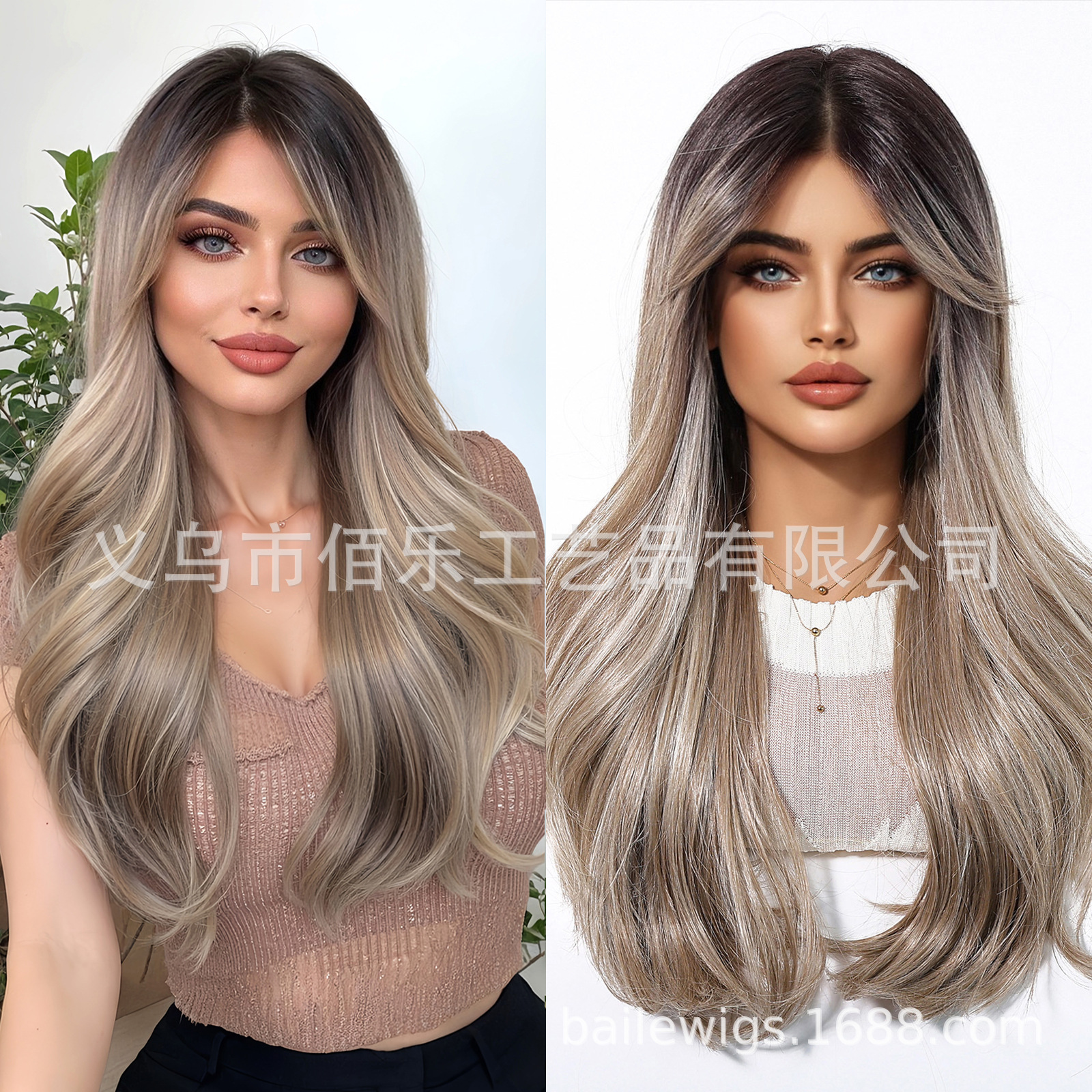 MONO gancho de mano peluca tiro real cabeza dorada capa degradada cabello largo y liso venta caliente europea y americana cubierta completa Wig