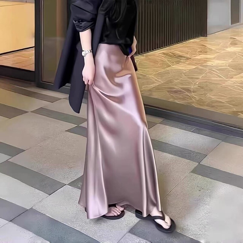 Scissors Stone High-Quality Satin A-Line Skirt, Elegant and Slimming Long Skirt, Fishtail Women's Skirt, New Style