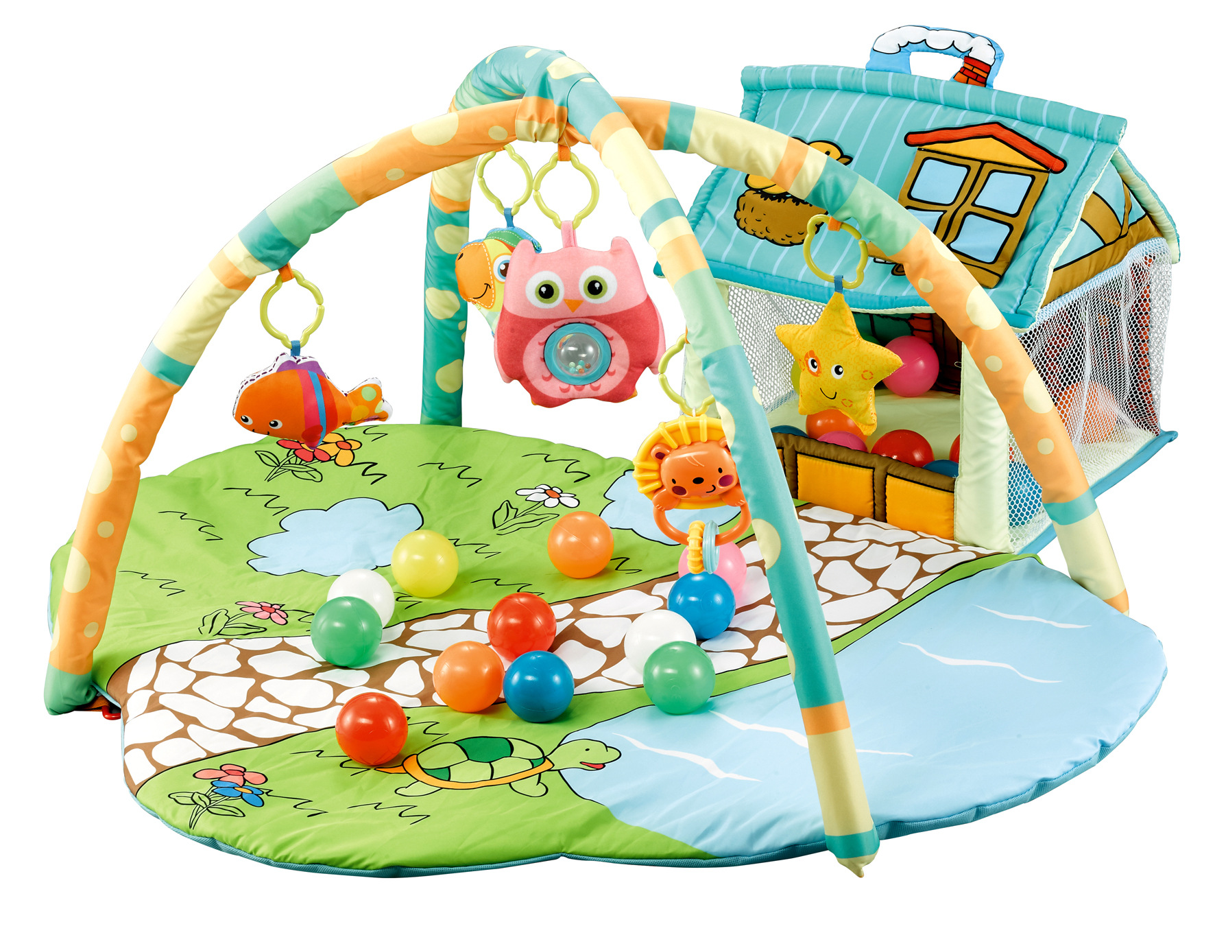 Gimnasio de Actividades y Tapete de Gateo de 0 a 3 Años, Plástico, Plegable, Lavable a Máquina, para Bebés