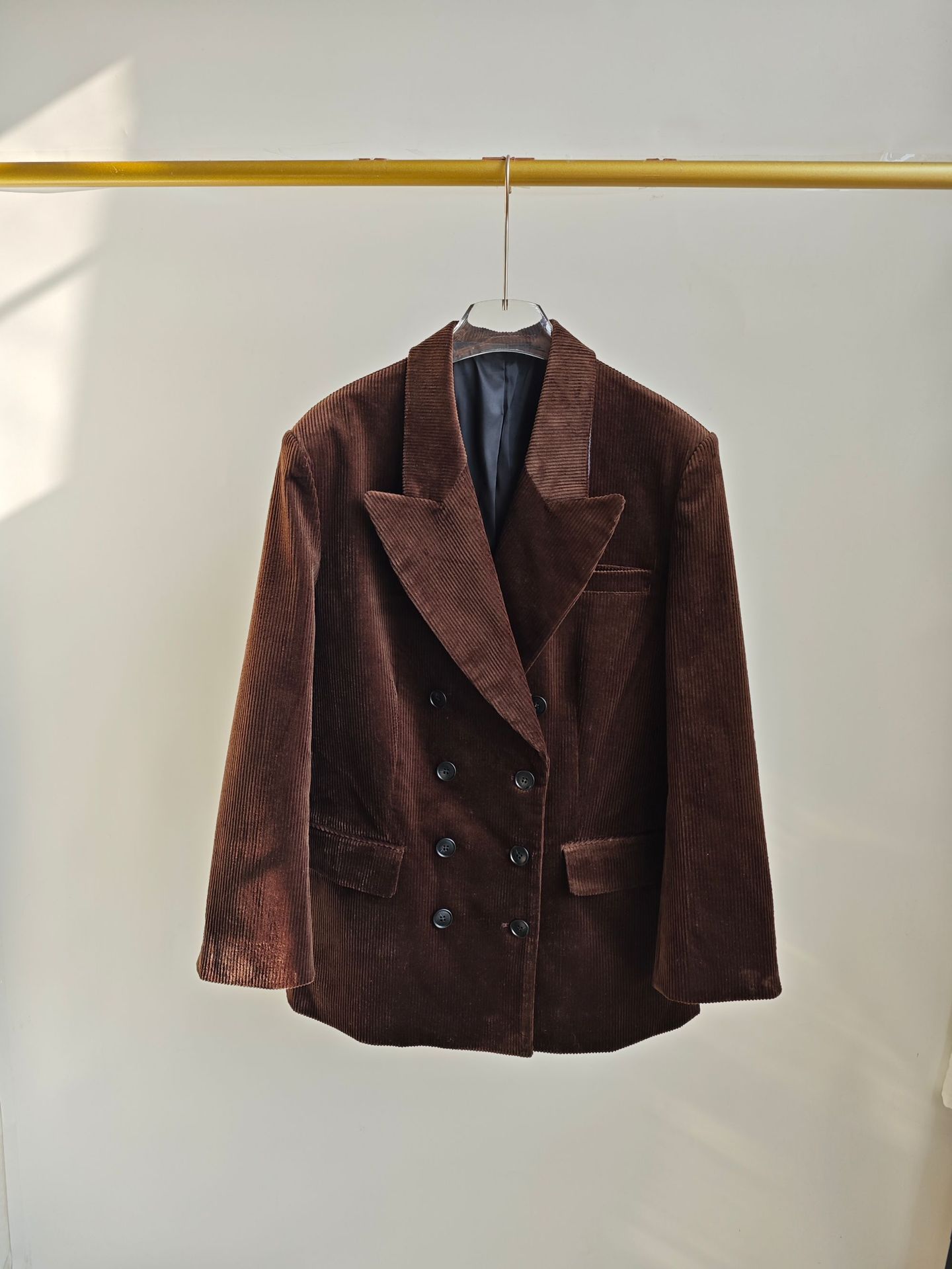 American Retro Khaite Autumn And Winter Women's Corduroy Double-breasted Dark Brown Loose-fit Blazer_voghion.com