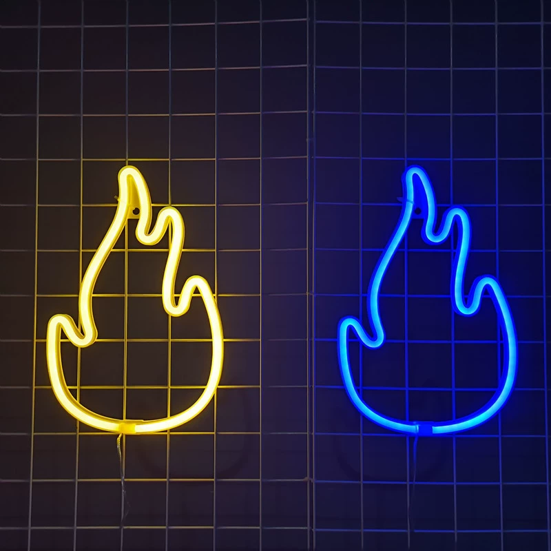 Неоновая лампа-пламя LED, цветная форма огня, питание батарея и USB, 18×28 см