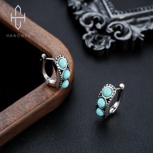 镶嵌仿天然绿松石耳环男女耳钉复古耳扣小众传统民族风耳饰品批发