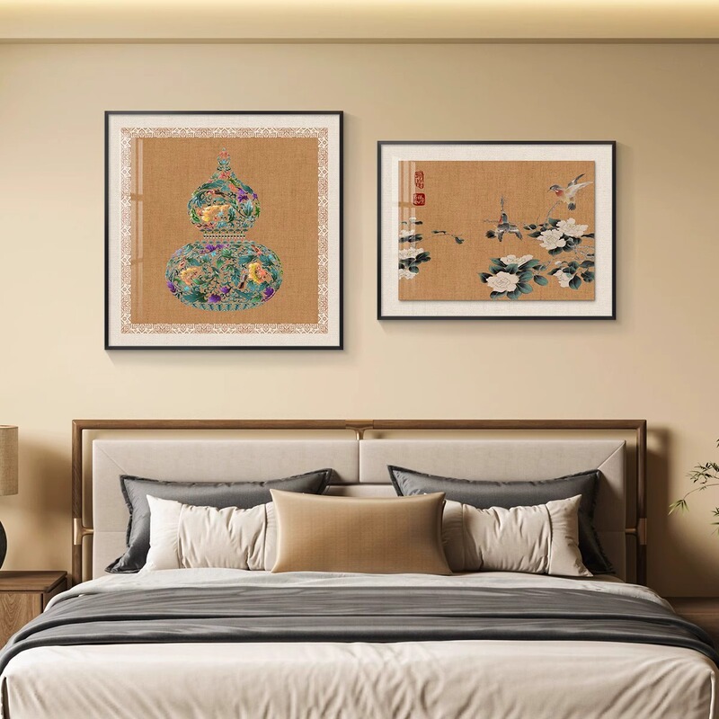 ライトラグジュアリー2分割ベッドルームベッドサイド装飾絵画マスターベッドルームルーム新しい中国風吊り絵画壁画シンプルモダンハイエンド|undefined