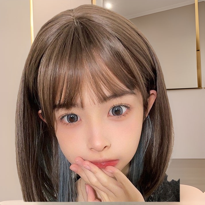 Wig Bob Female Short Hair Artificial Full Head Cover Natural Hair Round Face Hairstyle Fashionable Age-Reducing Bangs Wig Set