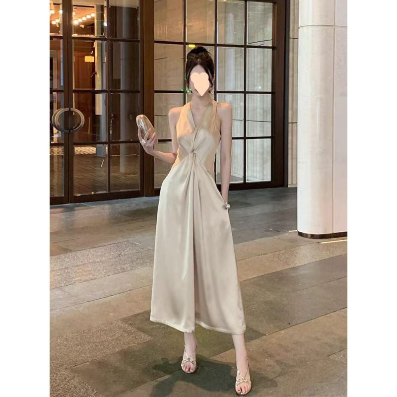 缎面连衣裙无袖法式泰式名媛新款气质长裙生日高级裙子礼服性感