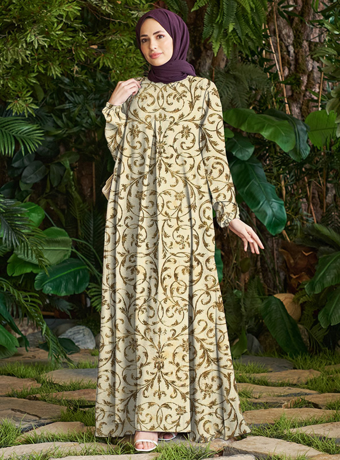 Vacation Beach Cross-Border European American Style Dress Women's Polyester Muslim Dress_ecoleips.com