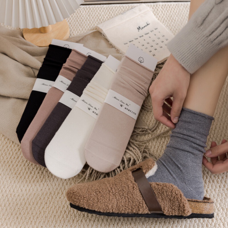 Cashmere Slouch Socks Autumn and Winter Style Mid-Calf Socks Thickened Warm Versatile Solid Color Straight Cashmere Socks Solid Color Mid-Calf Socks