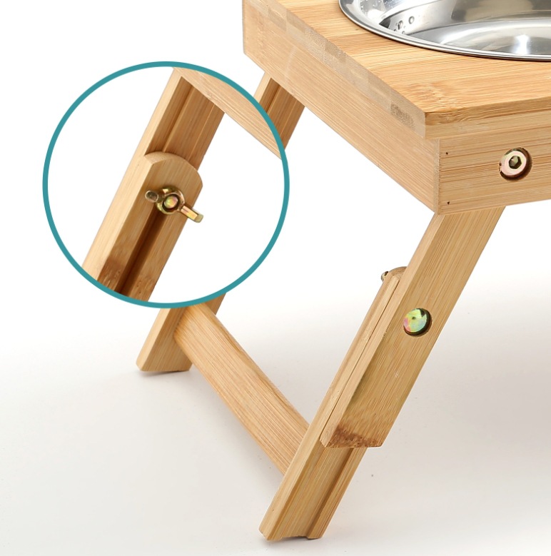 Cuenco para gatos Cuenco doble Cuenco con ángulo de inclinación Protección de la columna cervical Marco de madera de bambú Perros Pets Boca inclinada Mesa de comedor para mascotas Cuenco para perros Cuenco de cerámica