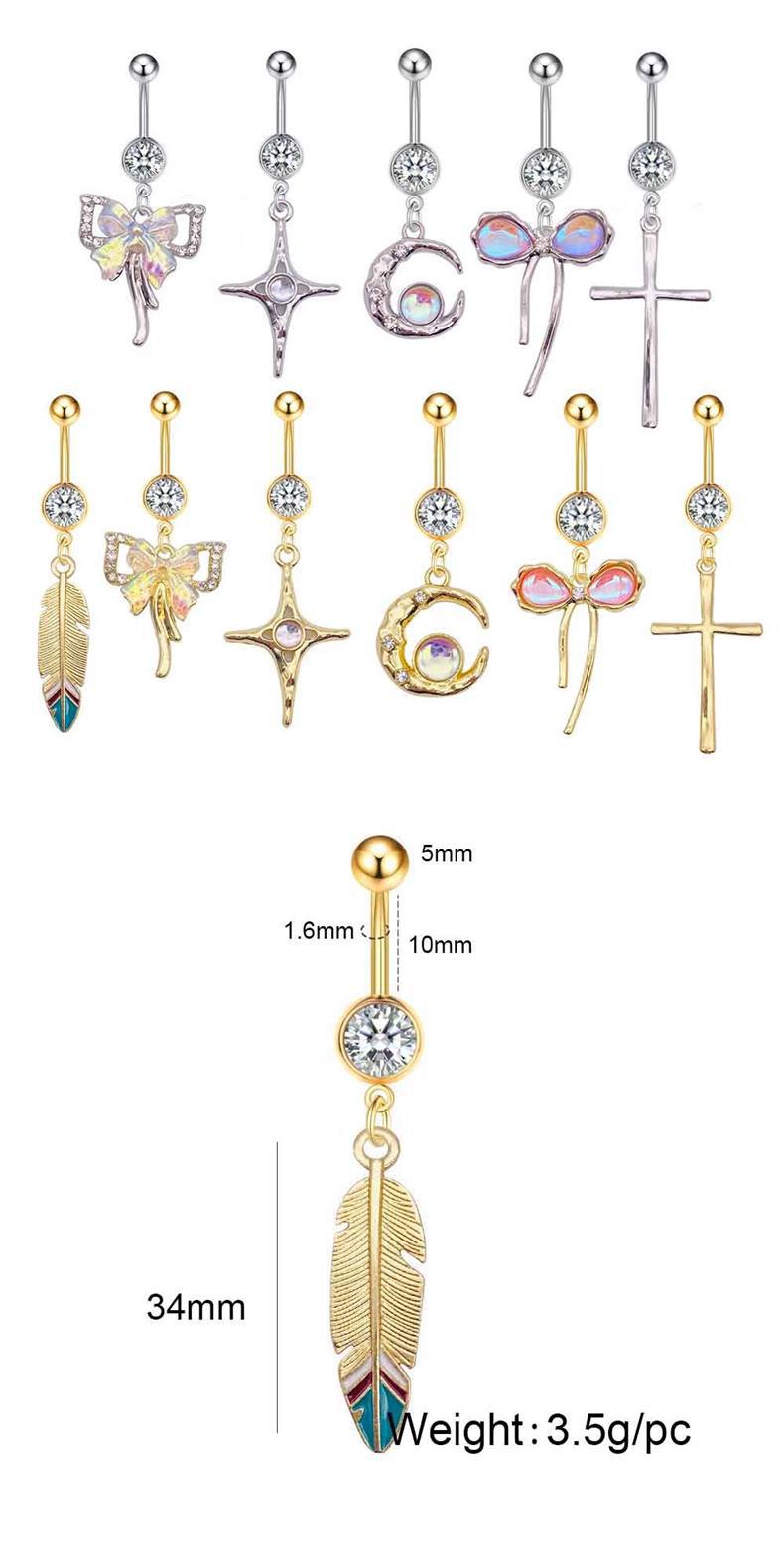 European And American Cross-Border Stainless Steel Colorful Bowknot Cross Belly Button Ring Body Piercing Jewelry_voghion.com