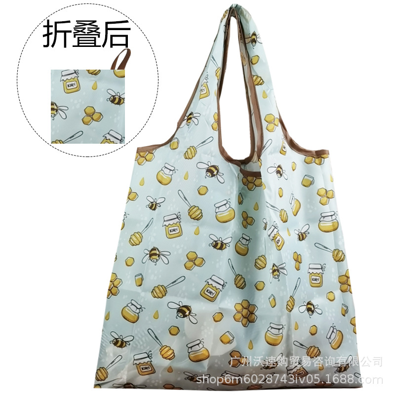 Bolso de compras de supermercado mediano de dibujos animados bolso verde bolso de moda bolso de compras plegable Portátil Bolsa de nylon impermeable image 88