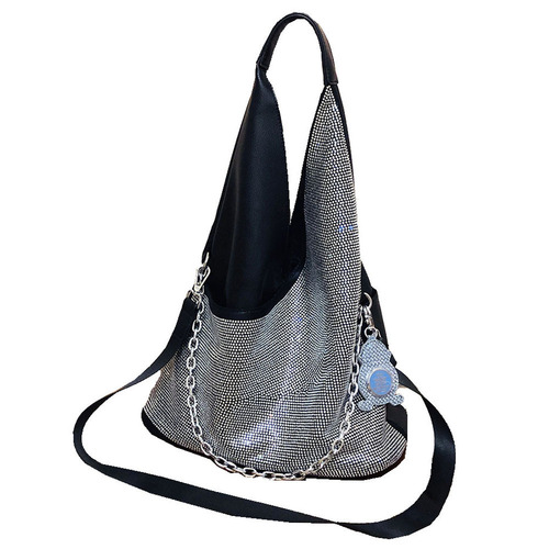 6382-1 European Fashion Water Diamond Large Tote Bag, Stylish South Korean Soft Leather, Lightweight Diamond-embellished Personal High-capacity Shoulder Bag