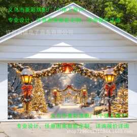 热卖圣诞节车库门横幅圣诞老人雪人背景布门幅旗帜挂布摄影道具