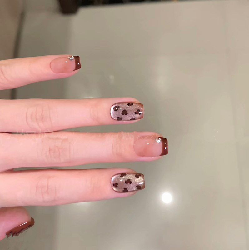 [Chocolate Leopard Print] Purely Handmade Wearable Nails, Hand-Painted Autumn and Winter Phototherapy Cat-Eye French High-End Pure Handmade Manicure