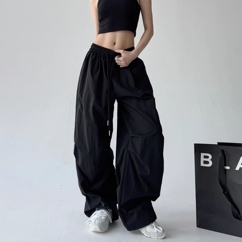 American Style Overalls Women's 2025 New Loose Dopamine hiphop Pants Pleated Wide Leg Casual Sports Pants