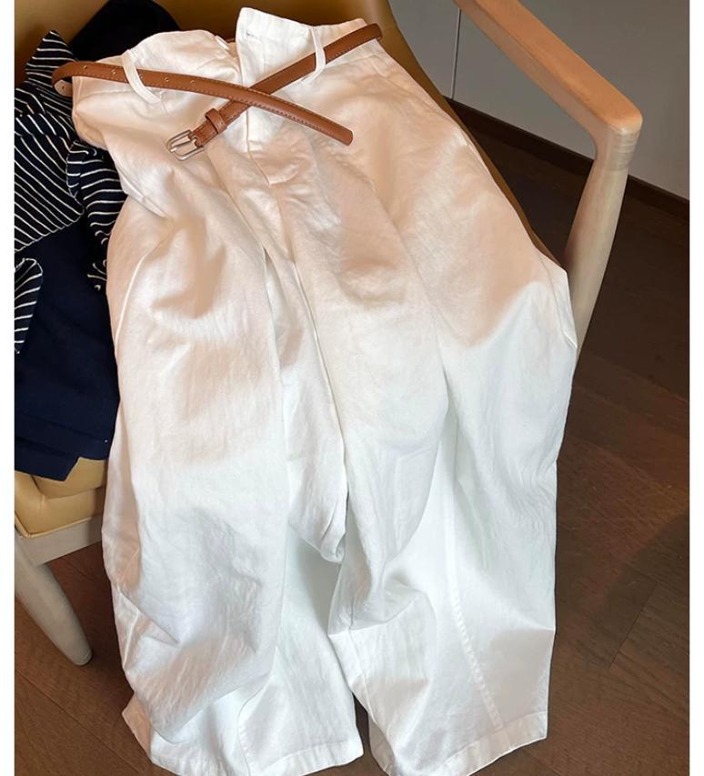 Quần culottes nữ ống rộng cạp cao chất liệu tencel mềm mại phong cách Hàn Quốc — Xanh lông mòng đen, màu trắng chi tiết 2