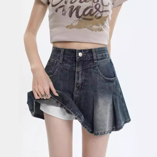 American Retro Cowboy Short Skirt Women Summer Petite Design A-line Shorts Pleated Skirt Women's Hem Skirt