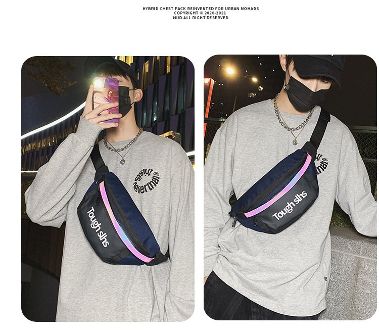 Wholesale of new men's and women's trendy waist bags, outdoor laser reflective chest bags, fashionable street crossbody bags and sports waist bags undefined