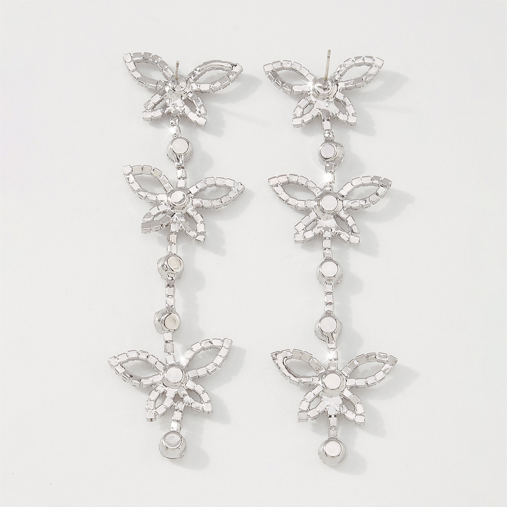 Fashion Full Diamond Long Butterfly Sparkling Earrings Wholesale Nihaojewelry display picture 8