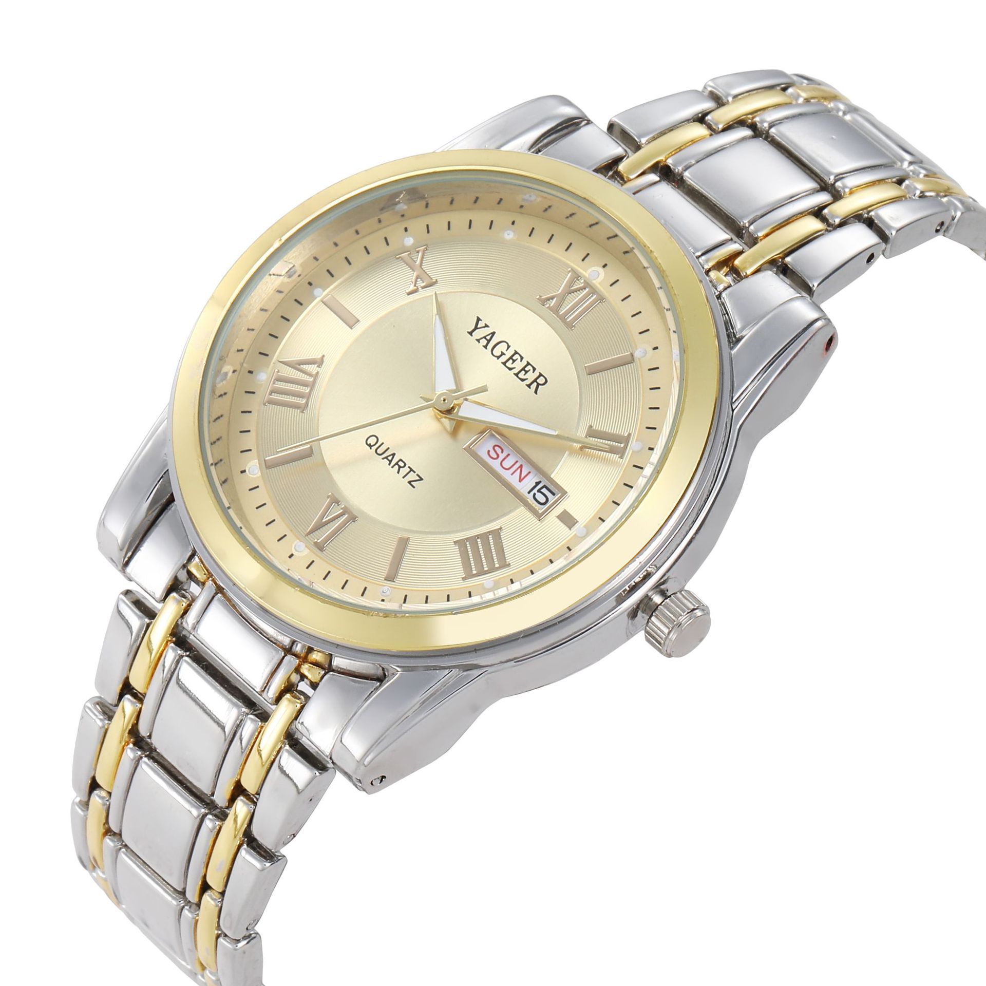 New Men's Watch steel belt waterproof casual double calendar retro men's watch luminous business quartz watch_voghion.com