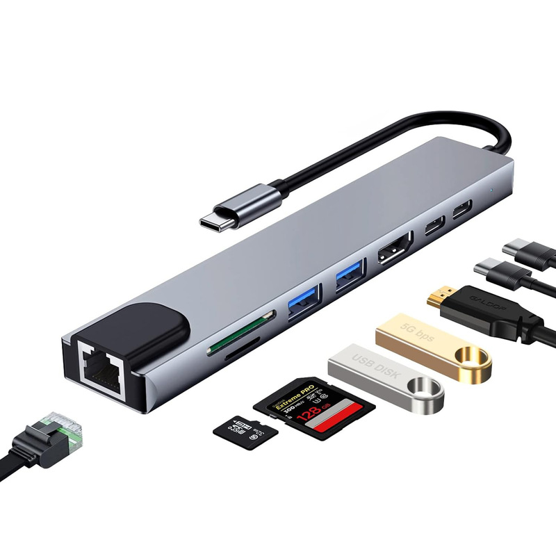 Type-C Docking Station 8-in-1 for Mobile Phones, Computers, Switch Game Consoles, Hdmi, 100m Network Card, Multi-Functional Docking Station Type-C Docking Station 8-in-1 for Mobile Phones, Computers, Switch Game Consoles, Hdmi, 100m Network Card, Multi-Functional Docking Station