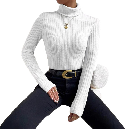 2026 Spring and Autumn Tk Multi-Color Limited Edition High-Neck Long-Sleeve Velvety Ribbed Knit Top