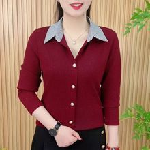 2025春秋时尚洋气新品撞色简约纽扣翻领运动POLO衫百搭显瘦打底衫