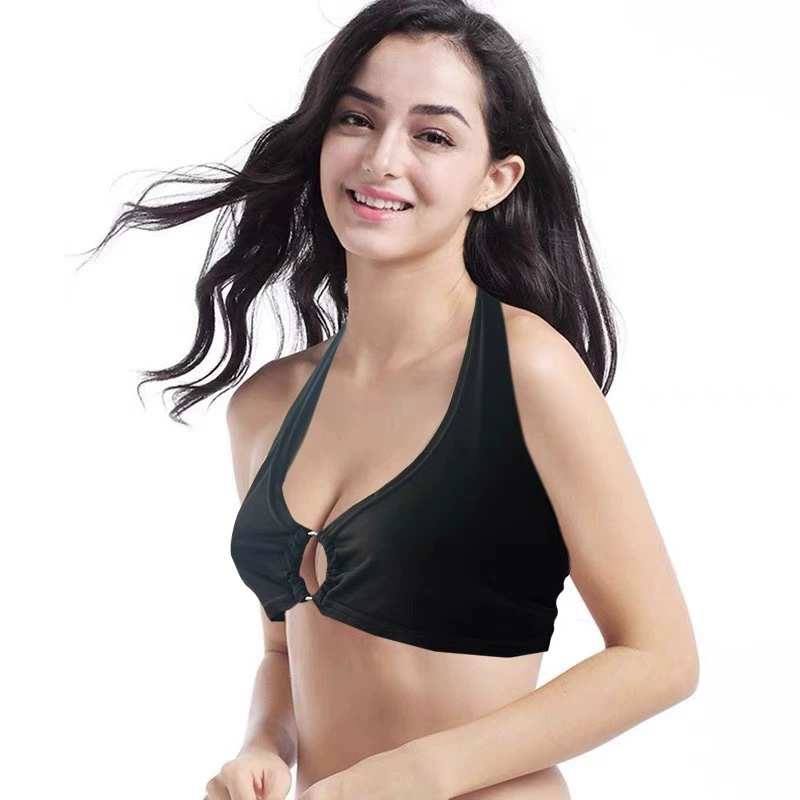 Amazon глубокий V-образный вырез недоуздок кольцо на шнуровке без спинки обернутый грудь ночной клуб внутренний жилет обернутый нагрудный ремень халтер