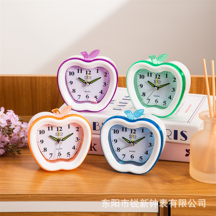 Fábrica directa de moda simple plástico manzana pequeña despertadora dormitorio salto de segundo despertador reloj de estudiante digital
