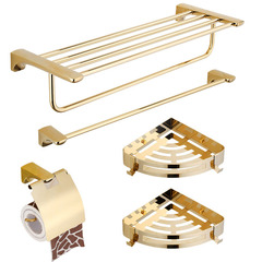 Exquisite Imported Luxury Bathroom Hooks Set Gold Towel Rack and Hand Towel Bar Set Engineering Hotel Stainless Steel Hardware Storage Rack