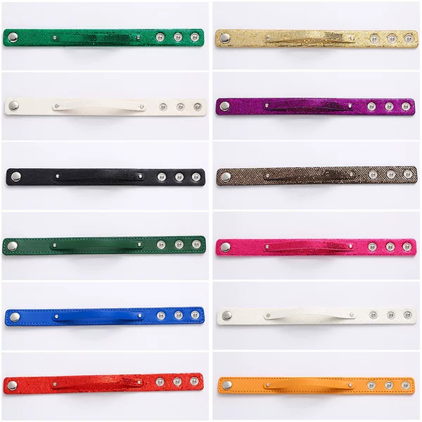 Multicolor Snap Button Bracelet Pu Leather Wristband DIY Adjustable Sequin Bracelet Jewelry Snap Button Bracelet