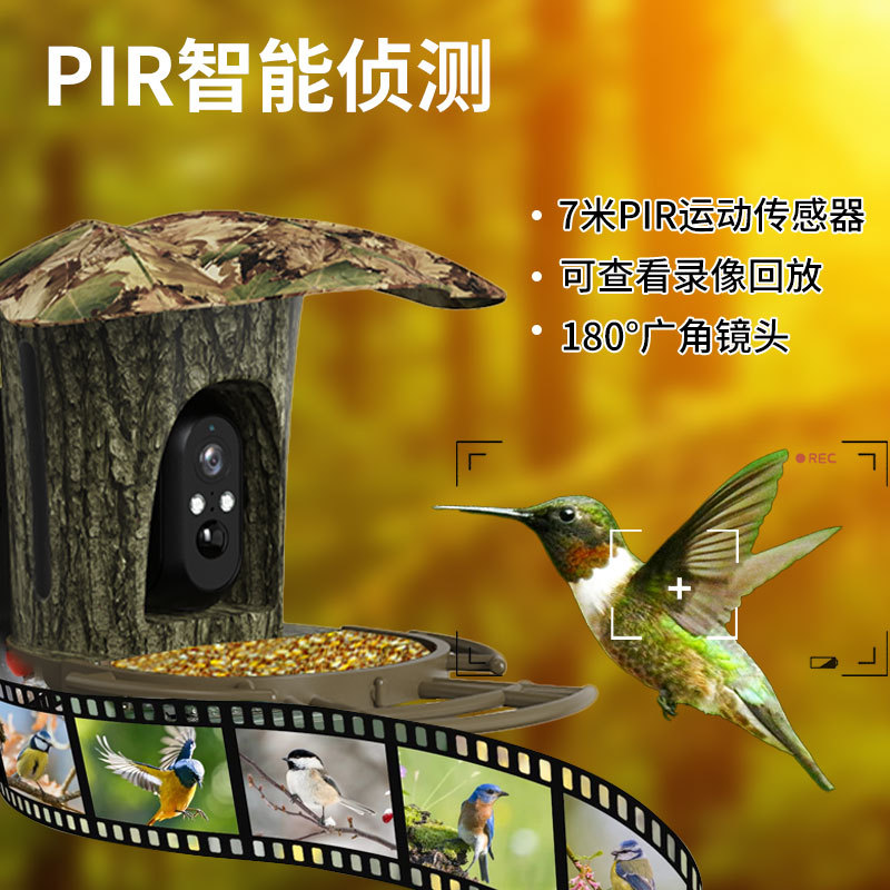 Nueva monitoreo alimentador inteligente AI pájaro identificación batería Cámara al aire libre impermeable solar Cámara