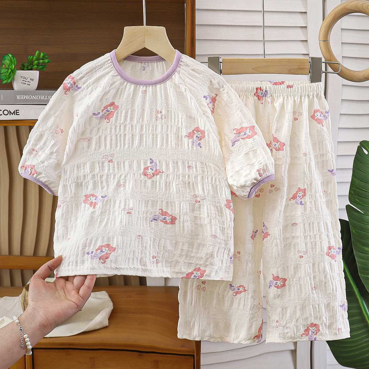 Pijama infantil conjunto de verano delgado bebé encantador ropa de hogar de mangas cortas pantalones cortos princesa aire acondicionado ropa de verano