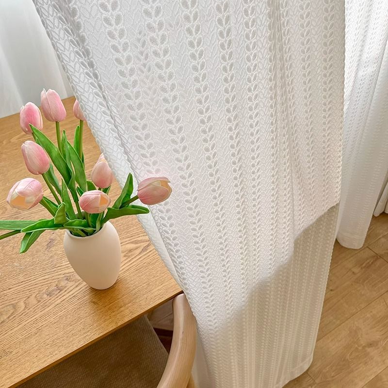 French-Style Embossed Curtains, Light Luxury Sheer Curtains, Light-Transmitting but Not See-Through, Blackout Window Screens for Bedroom, High-End Feel for Living Room Balcony Bay Window